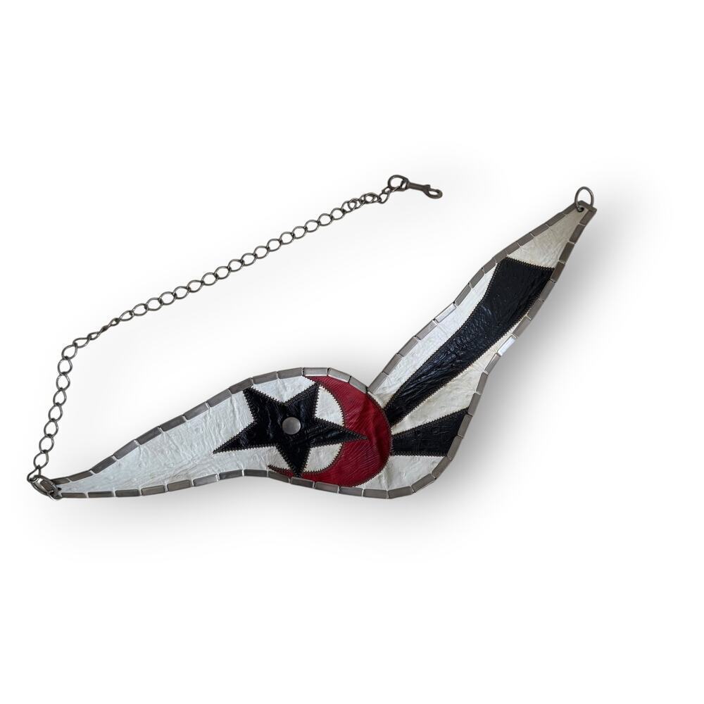 Anna Konya White Artisan Cinch Belt Star Patchwork Leather Chain Closure Vintage - Picture 3 of 16